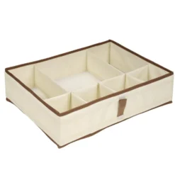 Panière de rangement compartimentée 16L 6 cases polycoton beige et marron 44x34cm