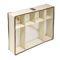 Panière de rangement compartimentée 16L 6 cases polycoton beige et marron 44x34cm