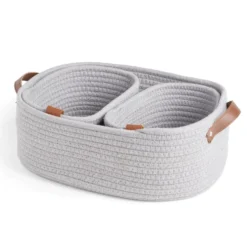 Panière de rangement coton tressé gris 38x25xH13cm - petit modèle