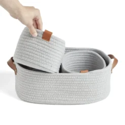 Panière de rangement coton tressé gris 38x25xH13cm - petit modèle