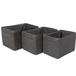 Panière de rangement grise effet tressé x3