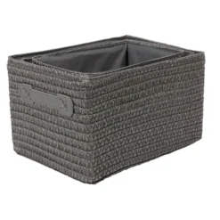 Panière de rangement grise effet tressé x3