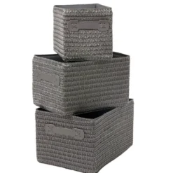 Panière de rangement grise effet tressé x3