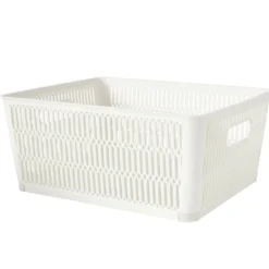 Panière de rangement 5,8L ajourée empilable plastique blanc 28x23xH12,5cm