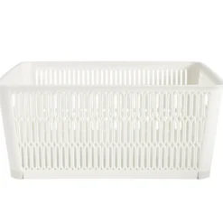 Panière de rangement 5,8L ajourée empilable plastique blanc 28x23xH12,5cm