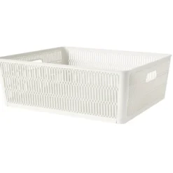 Panière de rangement 12L ajourée empilable plastique blanc 38x33xH13cm