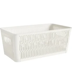 Panière de rangement 3,8L ajourée empilable plastique blanc 29x16,5xH11,5cm