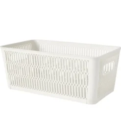 Panière de rangement 3,8L ajourée empilable plastique blanc 29x16,5xH11,5cm