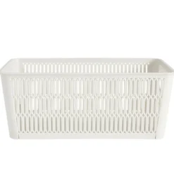 Panière de rangement 3,8L ajourée empilable plastique blanc 29x16,5xH11,5cm