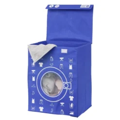 Panière de rangement à linge décor machine à laver bleu 44x35x55cm