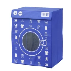 Panière de rangement à linge décor machine à laver bleu 44x35x55cm