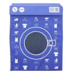 Panière de rangement à linge décor machine à laver bleu 44x35x55cm