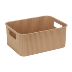 Panière de rangement 10L rectangulaire plastique marron 35x26,5xH12,5cm