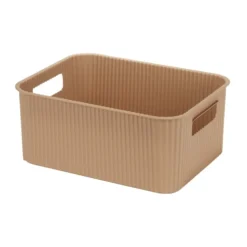 Panière de rangement 10L rectangulaire plastique marron 35x26,5xH12,5cm