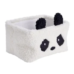 Panière de rangement panda Box Cub effet laine bouclée blanc et noir 30x20xH16cm