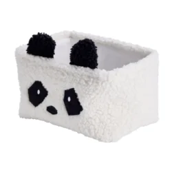 Panière de rangement panda Box Cub effet laine bouclée blanc et noir 30x20xH16cm