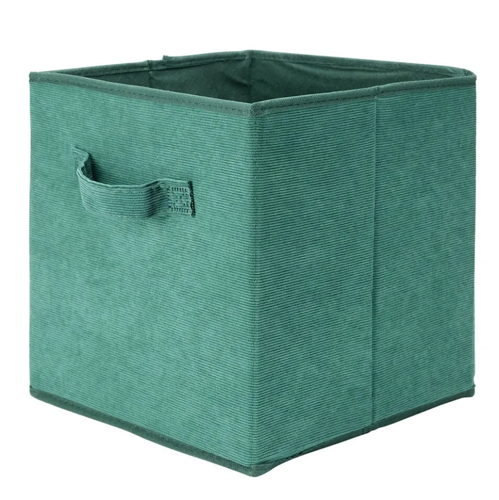 Panière de rangement pliable tissu côtelé marron 27x27xH27cm