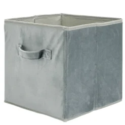 Panière de rangement pliable tissu velours gris 27x27xH27cm