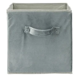 Panière de rangement pliable tissu velours gris 27x27xH27cm