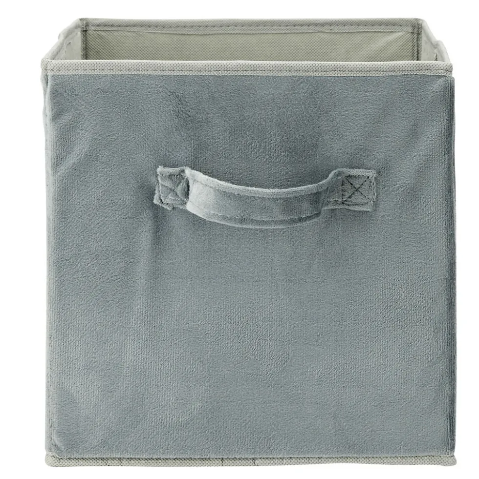 Panière de rangement pliable tissu velours gris 27x27xH27cm