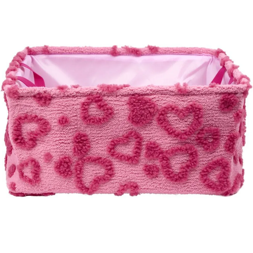 Panière de rangement rectangulaire souple motif relief coeur 40x32xH20cm (2 modèles)