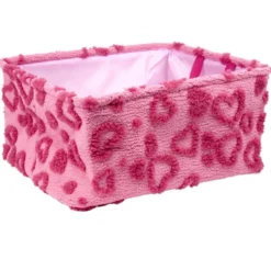 Panière de rangement rectangulaire souple motif relief coeur 40x32xH20cm (2 modèles)