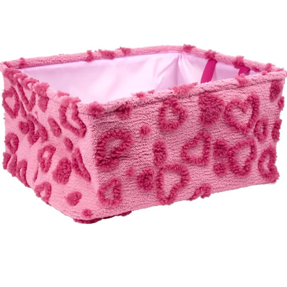 Panière de rangement rectangulaire souple motif relief coeur 40x32xH20cm (2 modèles)