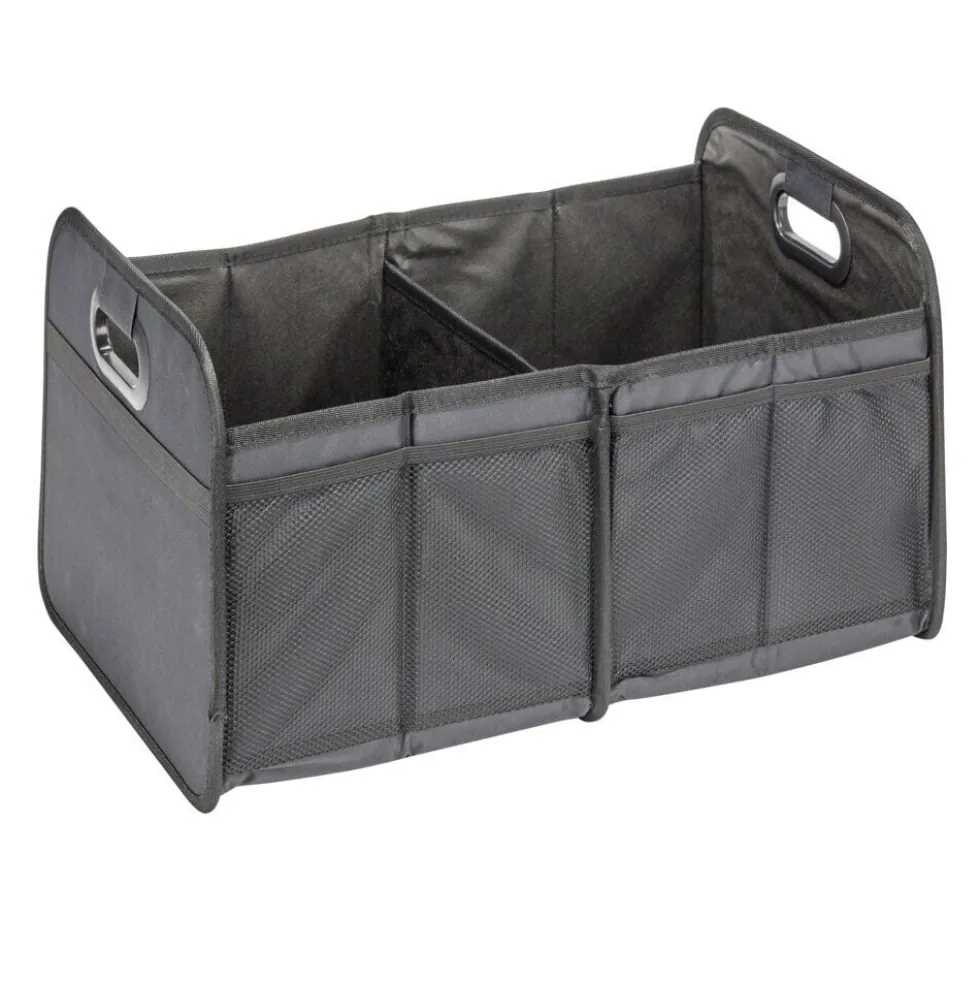 Panière de rangement rétractable 2 compartiments polyester noir 50x32xH27cm