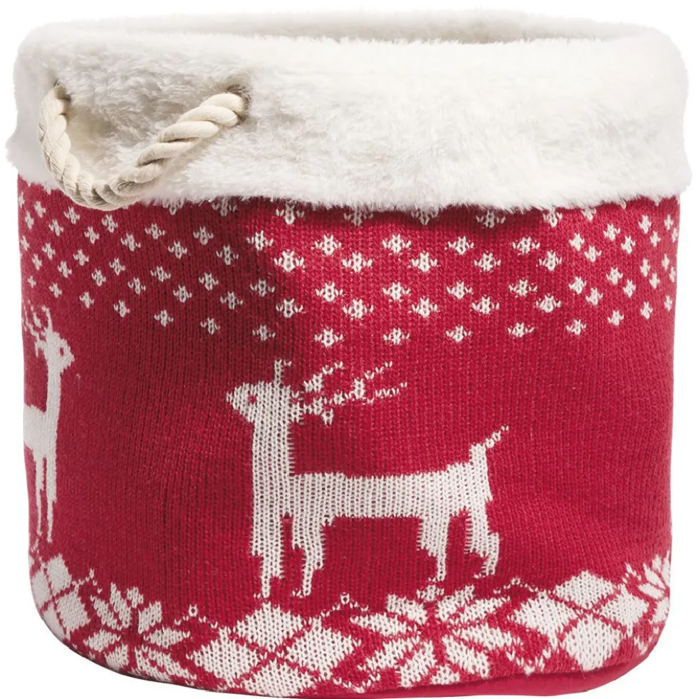 Panière de rangement style chaussette de Noël rouge et blanc Ø35xH35cm