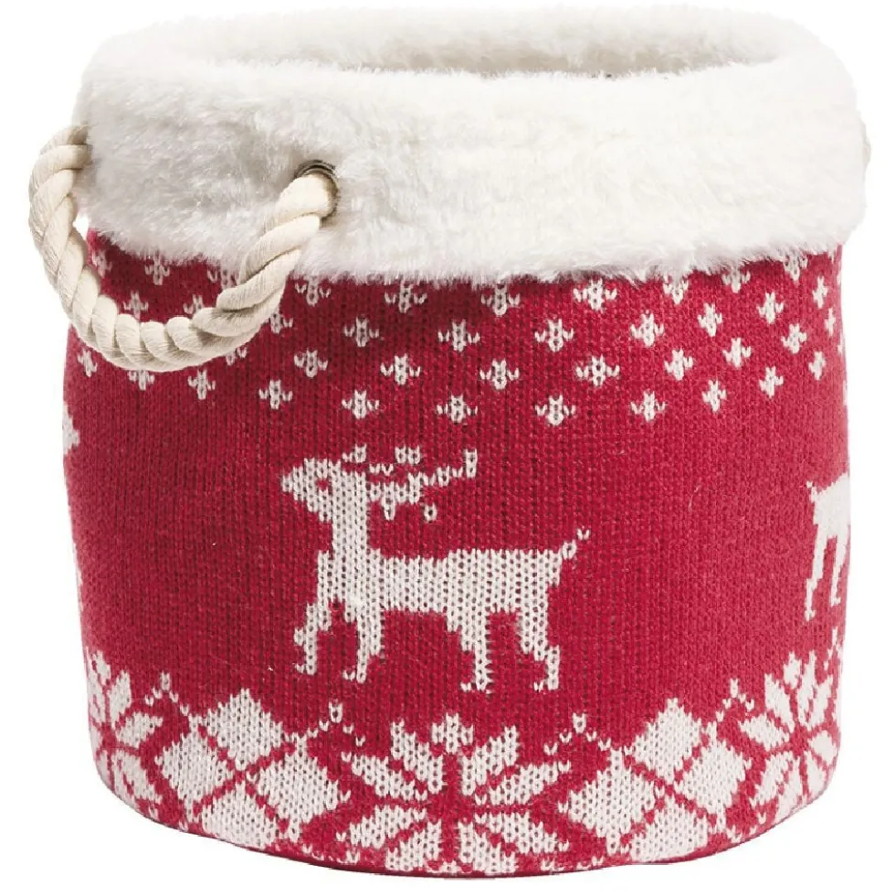 Panière de rangement style chaussette de Noël rouge et blanc Ø25xH25cm