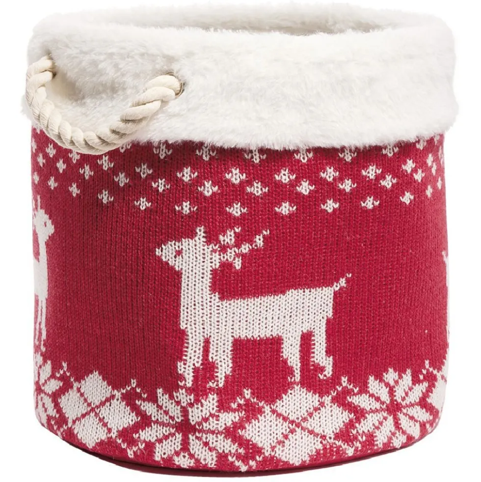 Panière de rangement style chaussette de Noël rouge et blanc Ø30xH30cm
