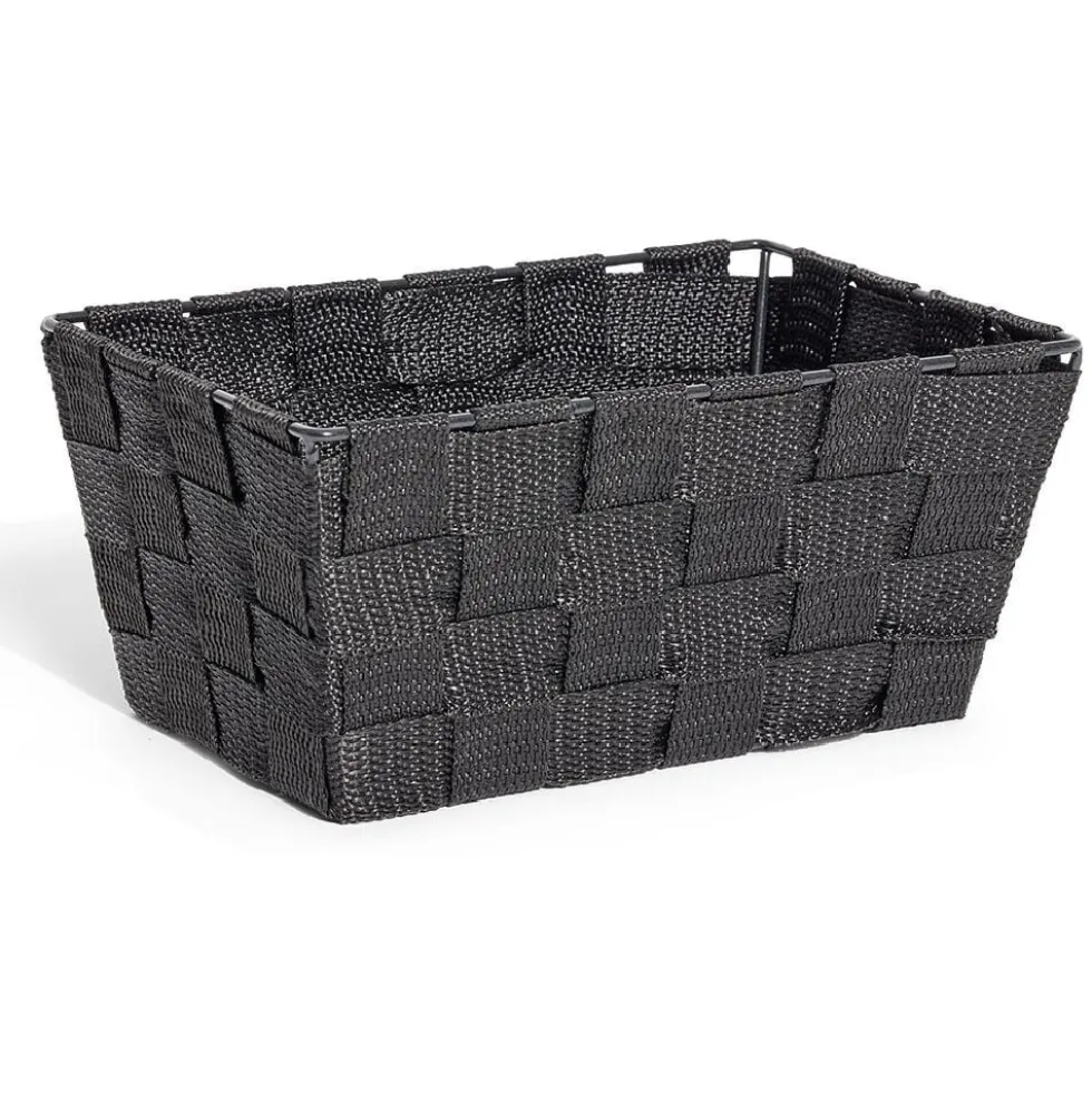 Panière de rangement tissu tressé noir 21,5x14xH10cm