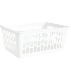 Panière de rangement x2 ajourée plastique blanc 36,5x25,5xH15,5cm