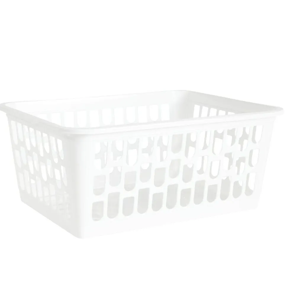 Panière de rangement x2 ajourée plastique blanc 36,5x25,5xH15,5cm