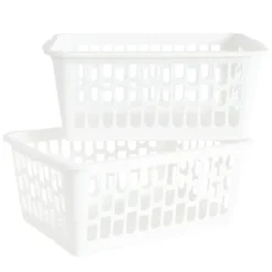 Panière de rangement x2 ajourée plastique blanc 36,5x25,5xH15,5cm