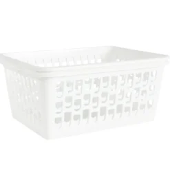 Panière de rangement x2 ajourée plastique blanc 36,5x25,5xH15,5cm