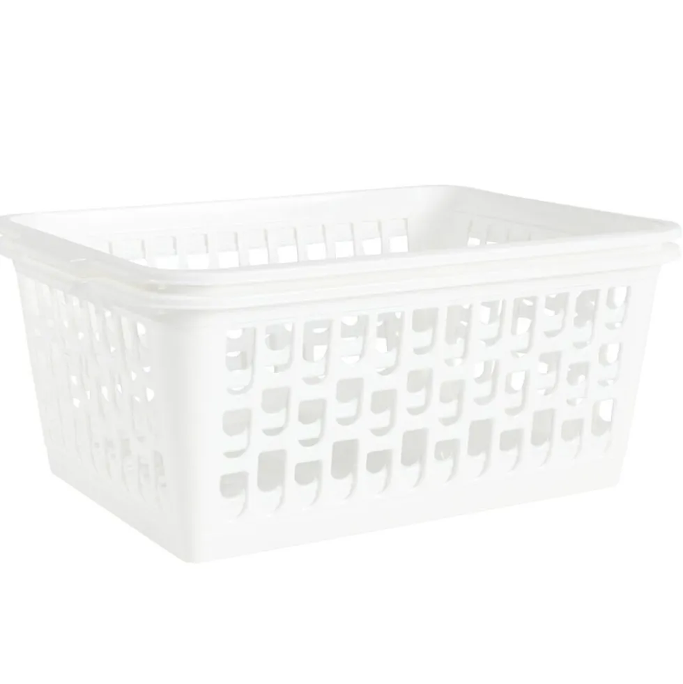 Panière de rangement x2 ajourée plastique blanc 36,5x25,5xH15,5cm
