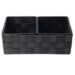 Panière de rangement x3 tissu gris foncé (1 grande et 2 petites)