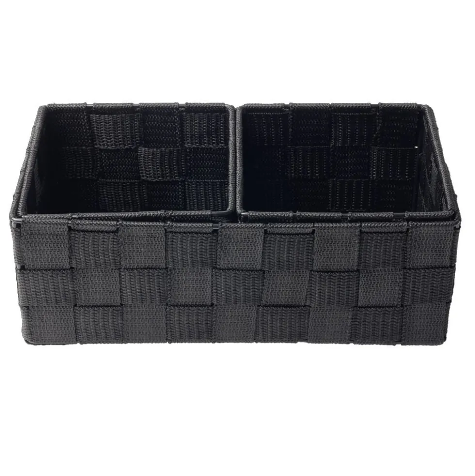Panière de rangement x3 tissu gris foncé (1 grande et 2 petites)