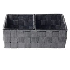 Panière de rangement x3 tissu gris foncé (1 grande et 2 petites)