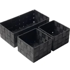Panière de rangement x3 tissu gris foncé (1 grande et 2 petites)