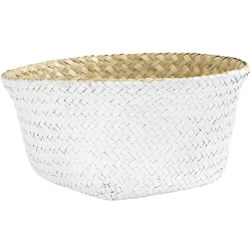 Panière en jute blanc naturel décor dentelle Ø20xH15 cm