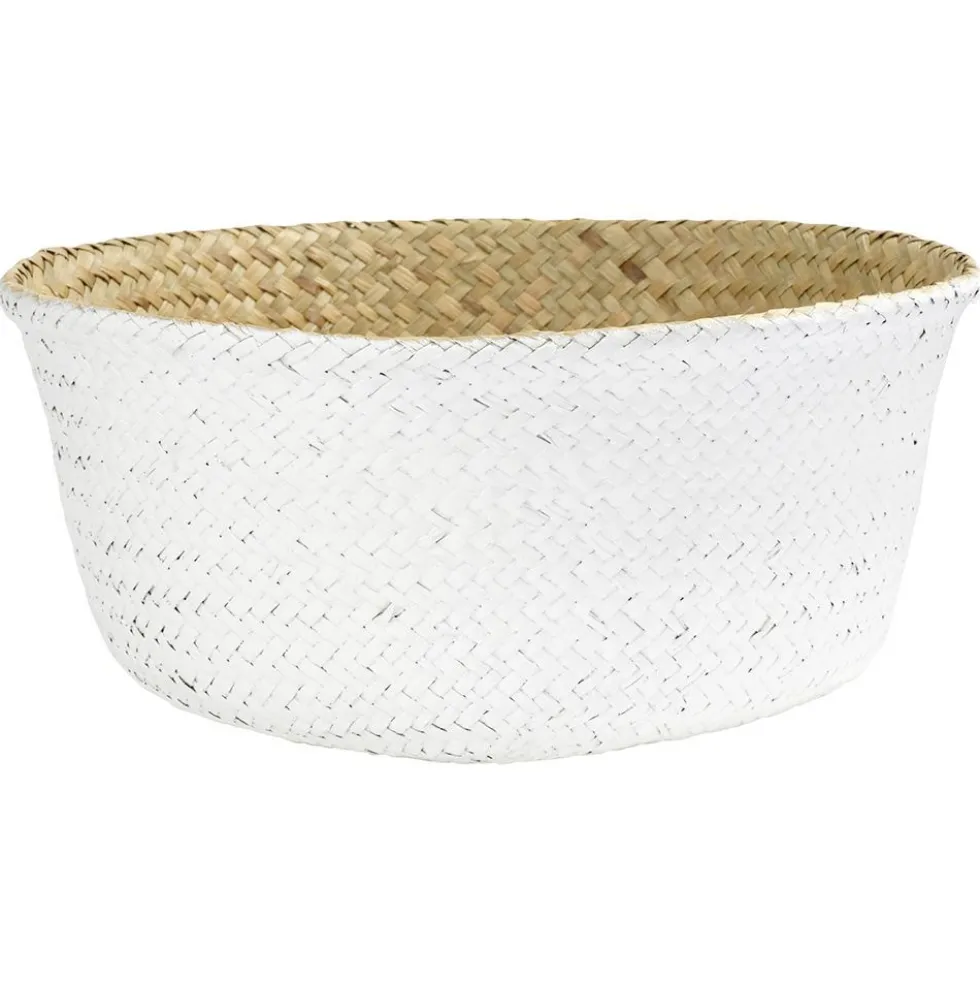 Panière en jute blanc naturel décor dentelle Ø28xH25 cm