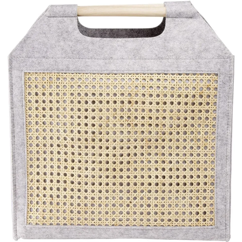 Panière feutrine et bambou grise Grand modèle 47x17xH42cm
