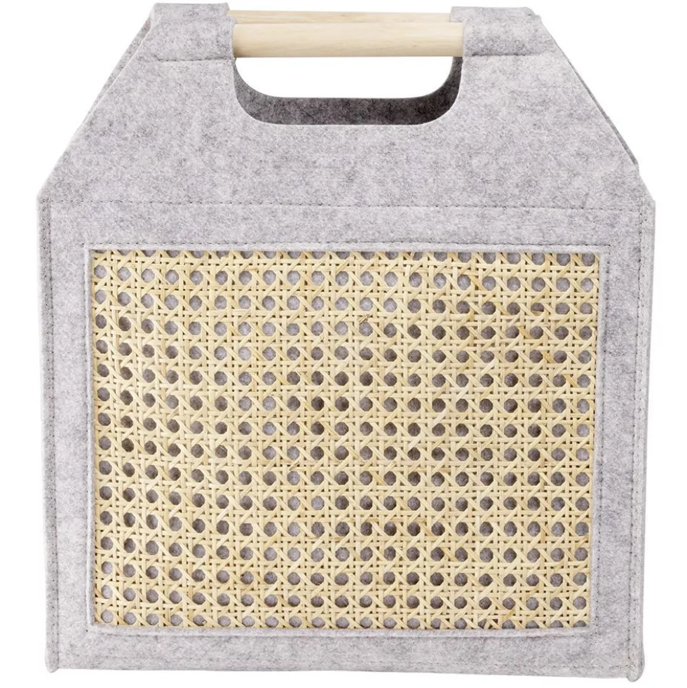 Panière feutrine et bambou grise Petit modèle 37x10,5xH33,5cm