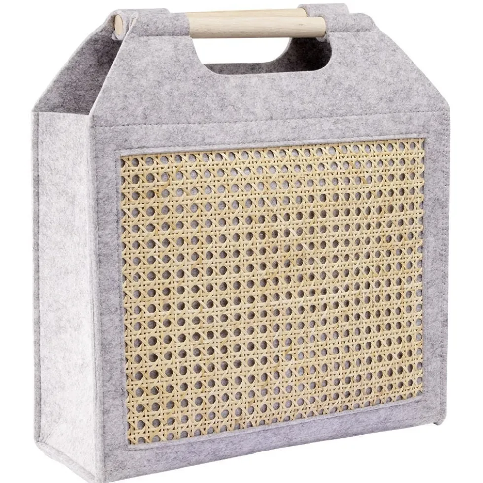 Panière feutrine et bambou grise Moyen modèle 42x14xH38cm