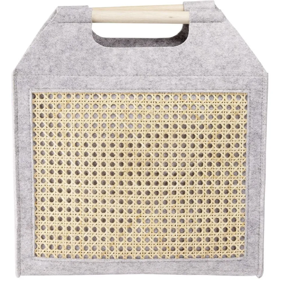 Panière feutrine et bambou grise Moyen modèle 42x14xH38cm