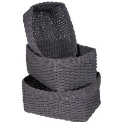 Panière grise en polyester effet tressé x3