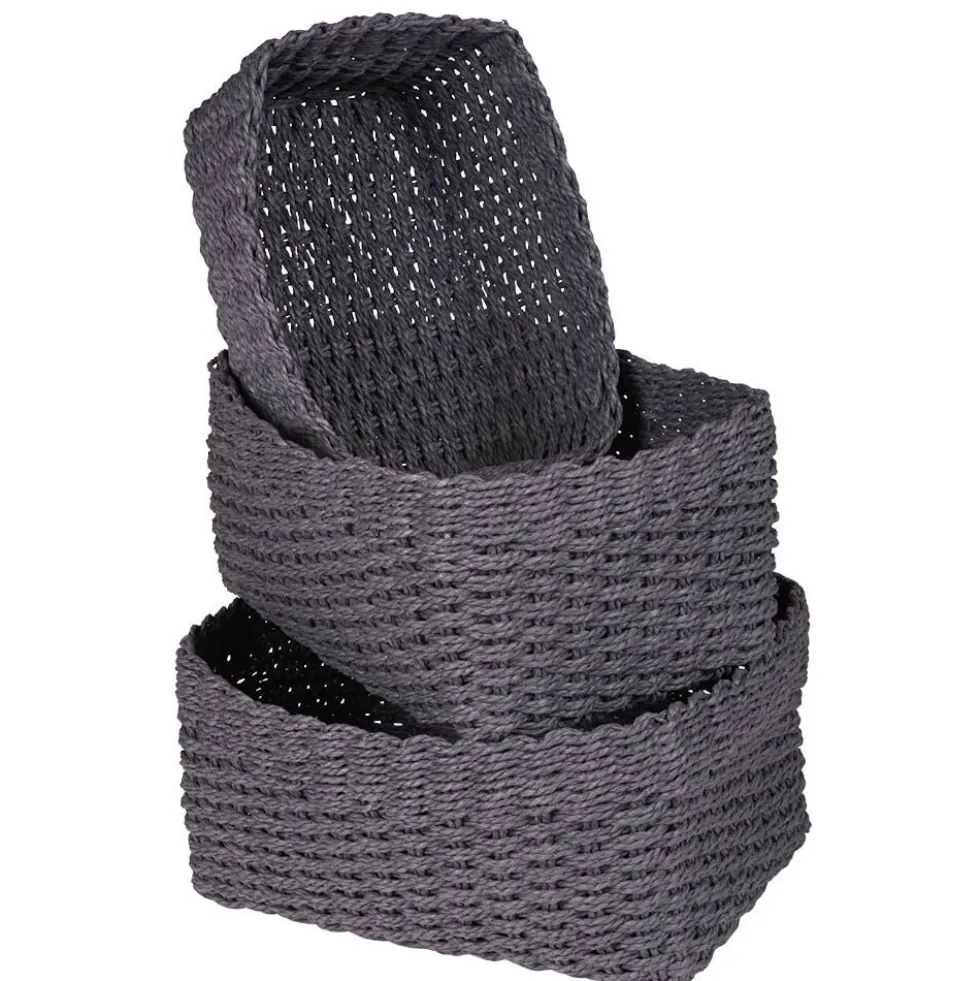 Panière grise en polyester effet tressé x3