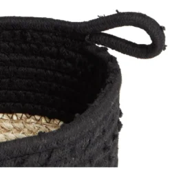 Panière naturelle jacinthe d'eau coton beige et noir Ø18xH16cm